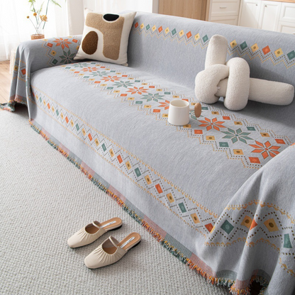 Reversible Bohemian Sofa Cover with Tassels