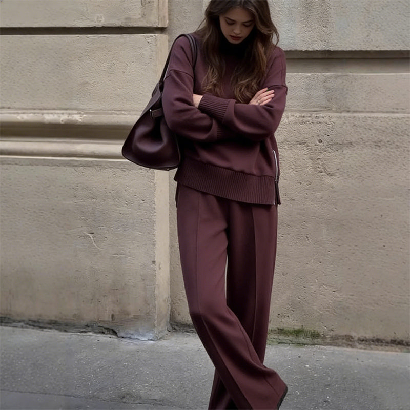 💥High-Neck Side-Zip Sweatshirt & Pants Set 👚👖