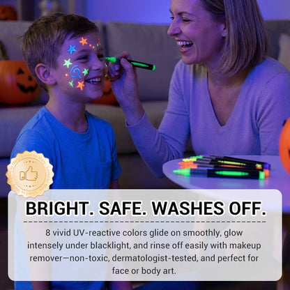 8-Color UV Glow Face & Body Paint Markers