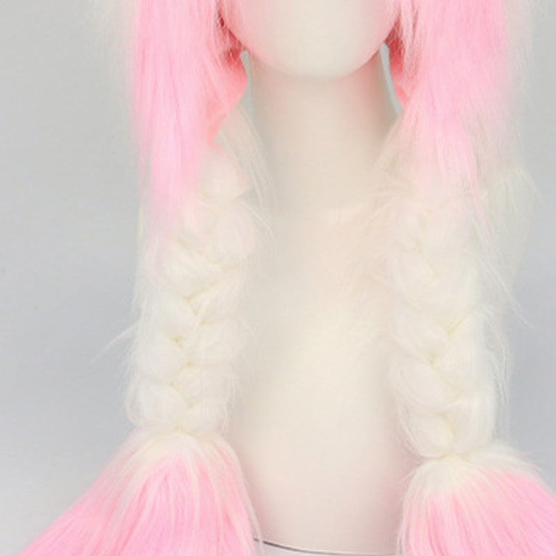 Plush Cat Ear Winter Hat with Braided Pigtails
