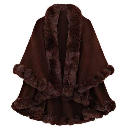 Women's Double-Layer Knit Shawl with Plush Trim