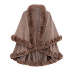 Women's Double-Layer Knit Shawl with Plush Trim