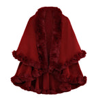 Women's Double-Layer Knit Shawl with Plush Trim