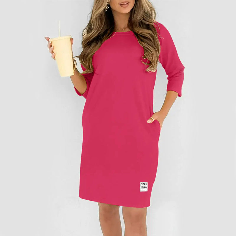 Women's Crew Neck Casual Loose T-Shirt Dress
