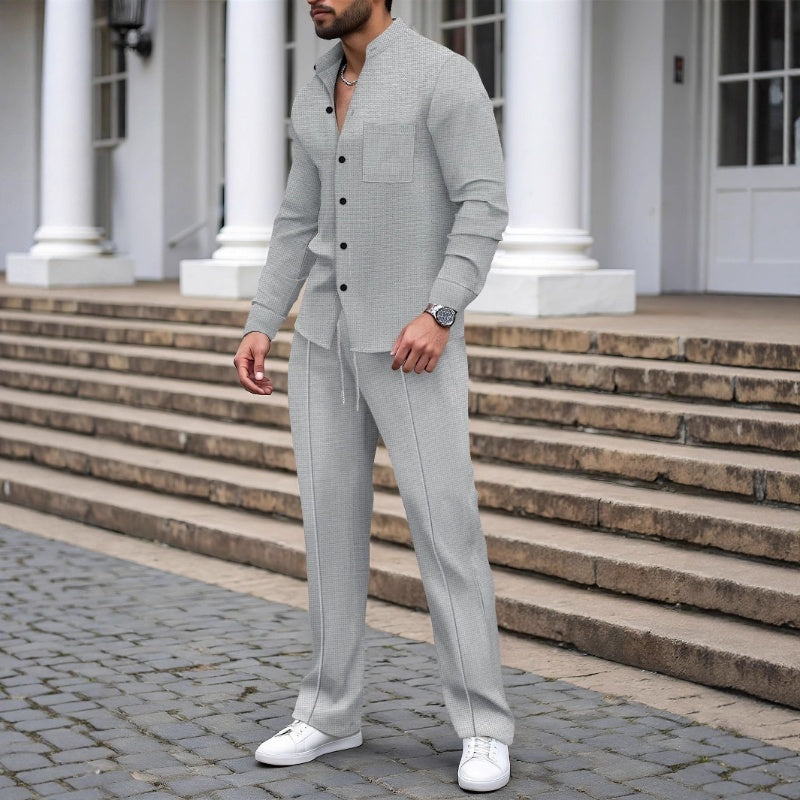 ⏳Time-Limited Special⏰Men’s Casual Waffle Shirt Pants 2-Piece Set