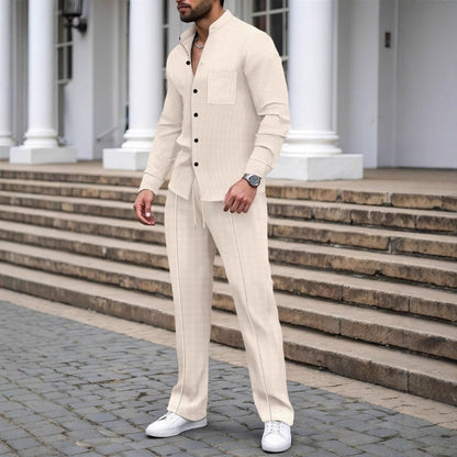 ⏳Time-Limited Special⏰Men’s Casual Waffle Shirt Pants 2-Piece Set