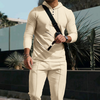 Men's Solid Color Hoodie Tracksuit 2-Piece Set