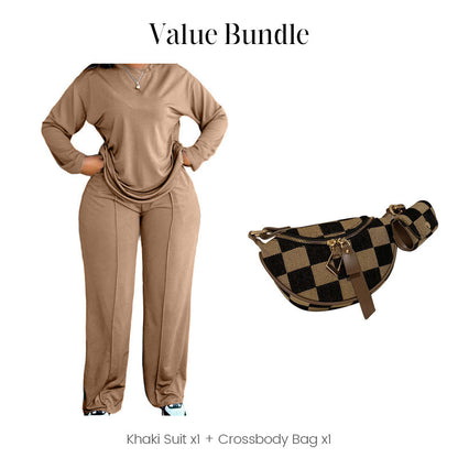 Women's Long Sleeve Top & Wide-Leg Pants 2-Piece Set