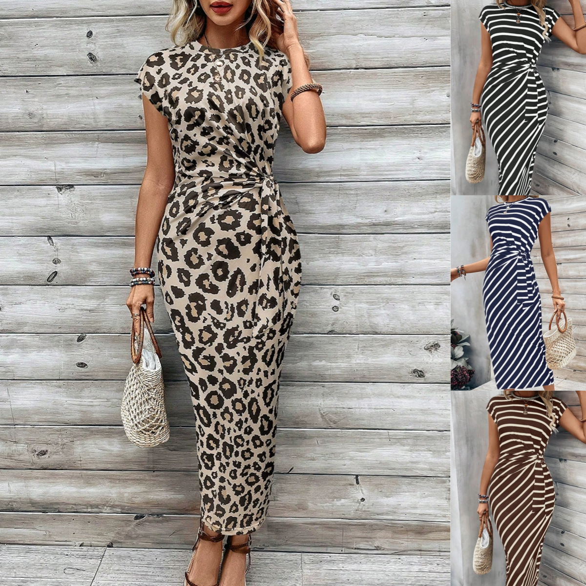🌸Women's Knot Bodycon Dress – Leopard print, tummy-flattering knot. Comfy & chic for parties or date nights. Feel gorgeous. ✨🌹