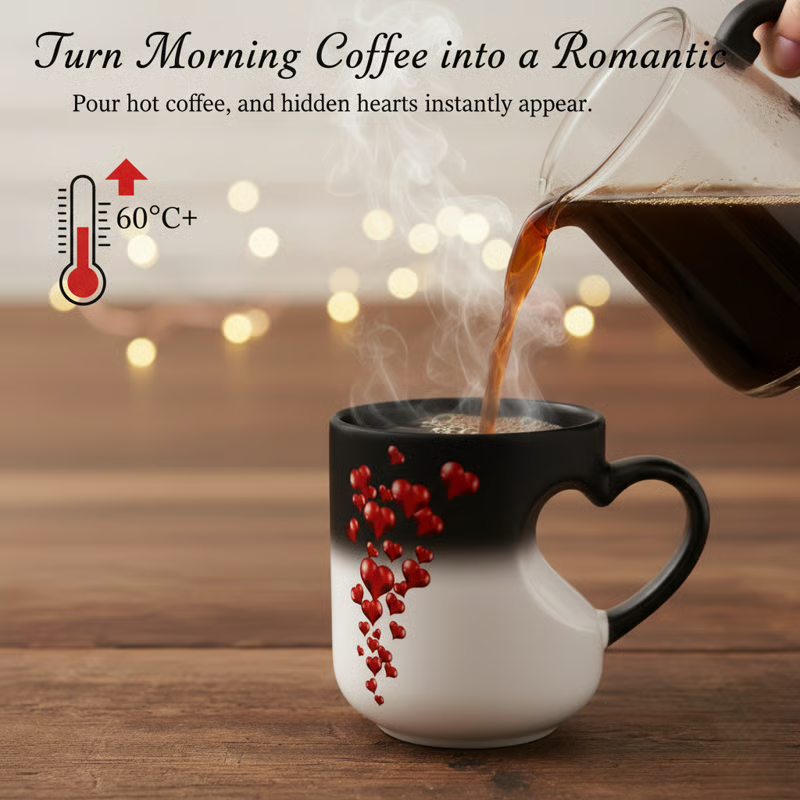 Color Changing Heart Handle Ceramic Mug for Valentine's Day
