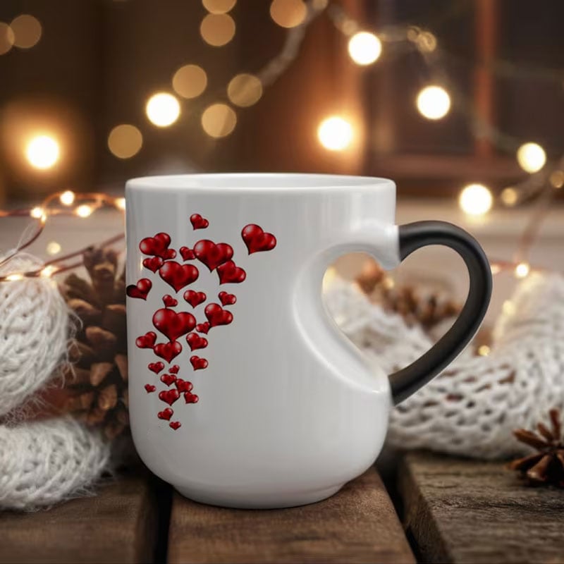 Color Changing Heart Handle Ceramic Mug for Valentine's Day