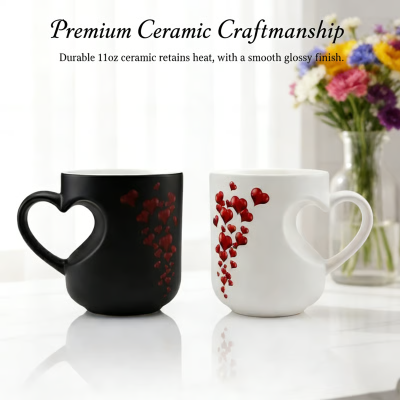Color Changing Heart Handle Ceramic Mug for Valentine's Day