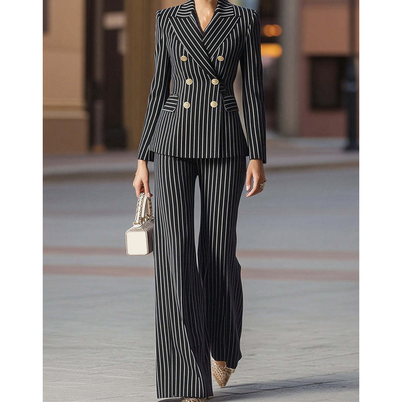 ⏳Time-Limited Special⏰Women's Pinstripe Double-Breasted Suit Set