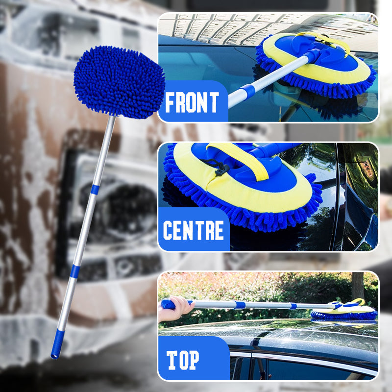 🚗 🧽 Durable Aluminum Long Handle Telescopic Car Wash Mop – Soft Microfiber, Scratch-Free & Adjustable Length ✨