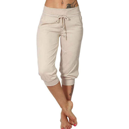 Drawstring Waist Cropped Sweatpants – Soft Polyester, Capri-Length & Side Pockets