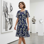 🌸Women's Floral A-Line Party Dress – Double-Layer Chiffon, Elegant Print & Knee-Length Fit 👗