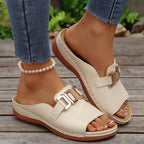 Artificial Leather Open Toe Slippers
