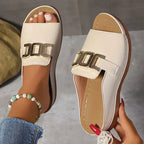Artificial Leather Open Toe Slippers