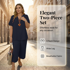 💕Women's Casual Short Sleeve Top & Wide Leg Pants Set☁️