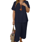 💕Women's Casual Short Sleeve Top & Wide Leg Pants Set☁️