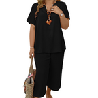 💕Women's Casual Short Sleeve Top & Wide Leg Pants Set☁️