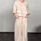 Irregular Hem Cotton Linen Short Sleeve Casual 2-Piece Set
