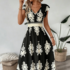 👗Women's V-Neck Baroque Print Flowy Maxi Dress