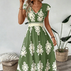 👗Women's V-Neck Baroque Print Flowy Maxi Dress