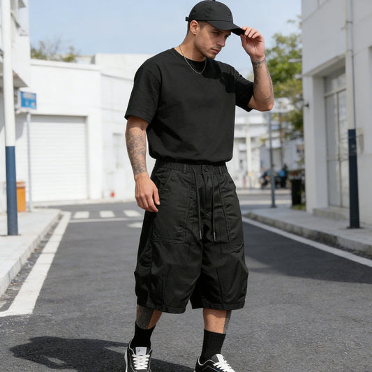 👖 Men's Plus Size Capri Pants – Wide-Leg Loose Fit, Drawstring Waist & Large Pockets ✨