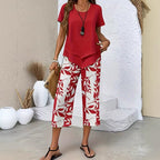 🔥Casual Round Neck Layered Tunic Top and Wide Leg Pants Set