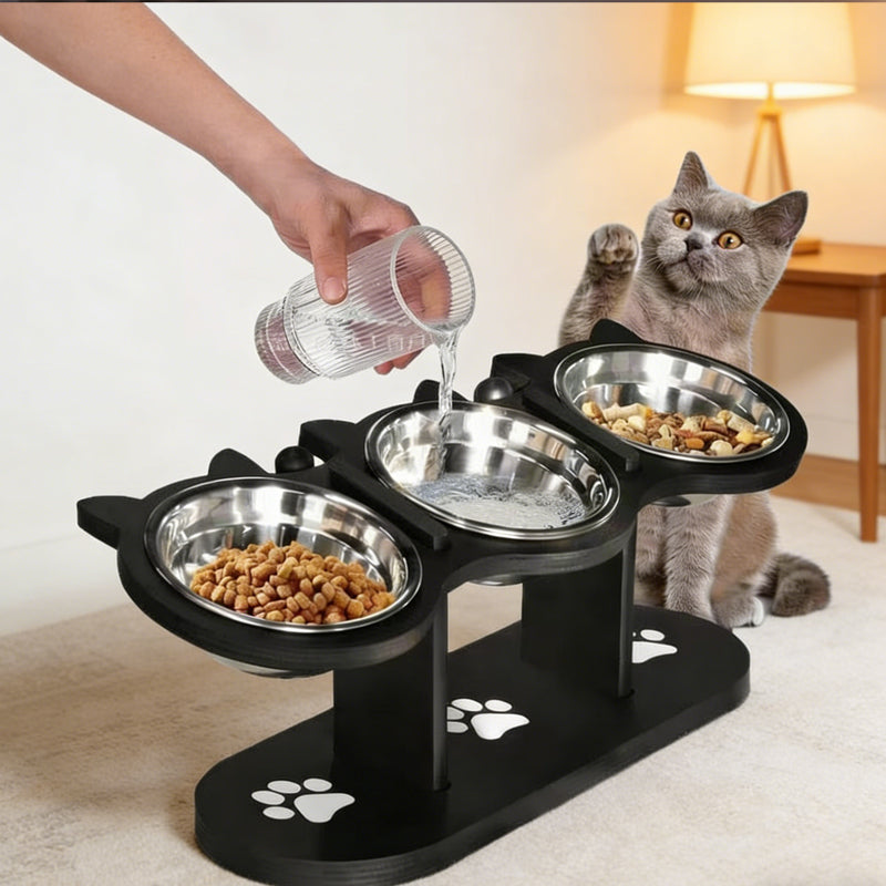 🐾 Anti-Slip Elevated 3-Bowl Pet Feeder! 🍲🐶🐱
