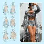Women's Geometric Print 3-Piece Swimwear Set | High-Waisted Tummy Control Bikini & Sheer Cover-Up | Summer Beach Holiday Outfit
