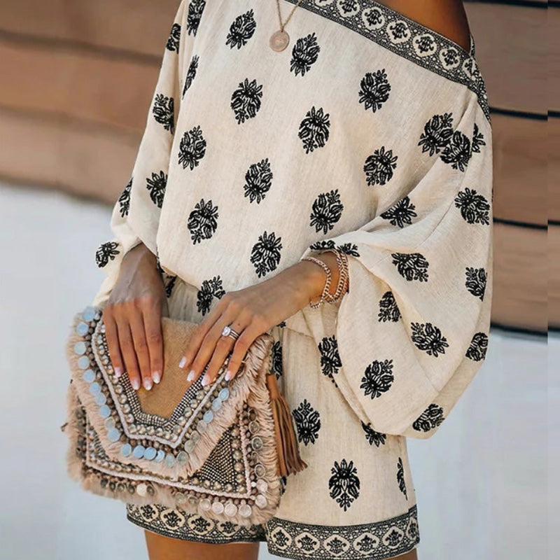 🔥 Bohemian Off-Shoulder Printed Jumpsuit Set