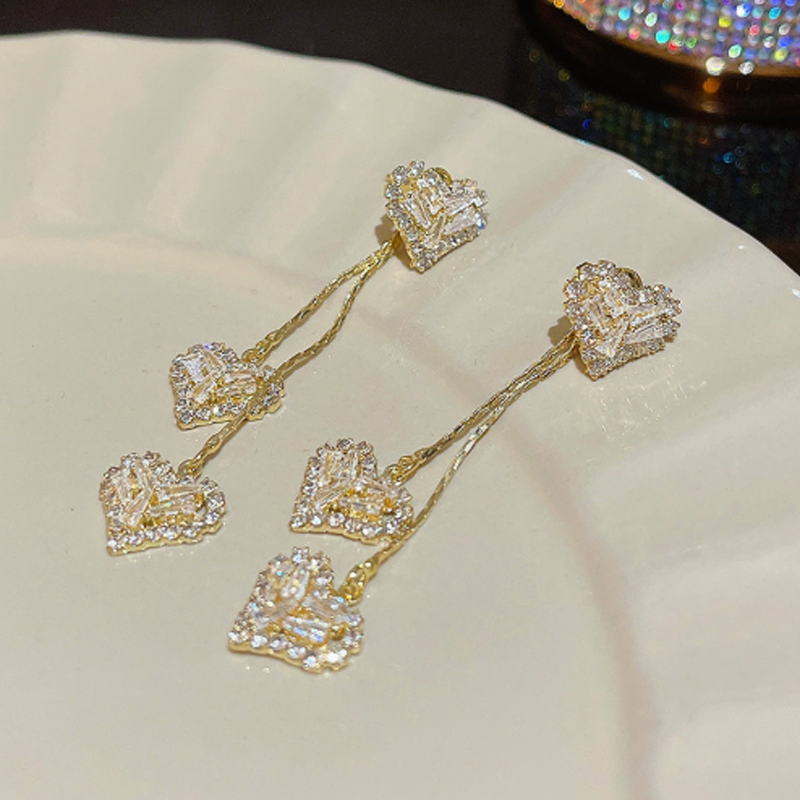 Romantic Long Chain Heart Drop Earrings