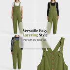 👖 Women's Casual Loose Fit Overalls – Button Front, Deep Pockets, Relaxed Style 🍃