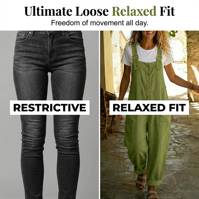 👖 Women's Casual Loose Fit Overalls – Button Front, Deep Pockets, Relaxed Style 🍃