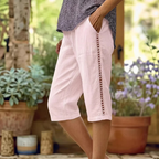 Women's Summer Capri Pants with Lace Cutout Detail
