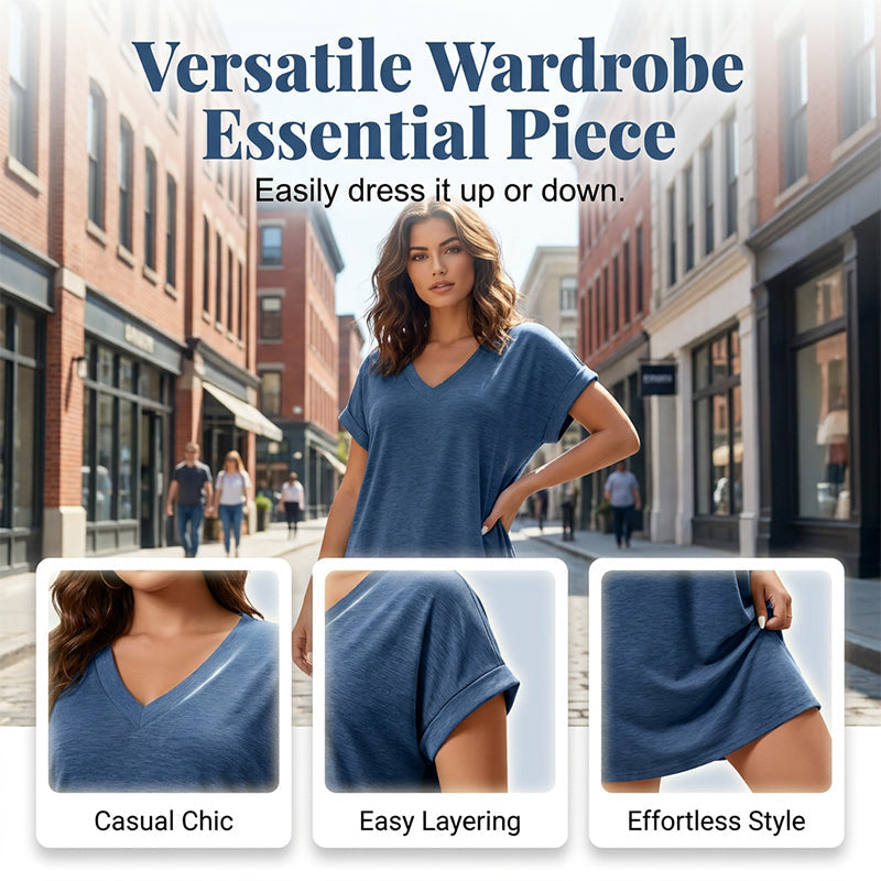 💃🌸2026 Trend New✨ Plus Size V-Neck T-Shirt Dress ☁️