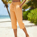 Gingham Capri Pants – Drawstring Comfort & Breathable Cotton-Linen