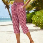 Gingham Capri Pants – Drawstring Comfort & Breathable Cotton-Linen