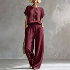 🌿Women's Short Sleeve Top & Wide-Leg Pants Set