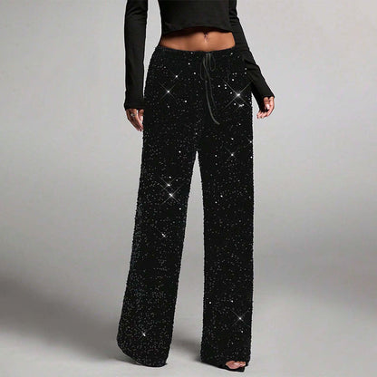 🖤Women's Glitter Fashion Adjustable Drawstring Slimming Elastic Waist Straight-Leg Pants