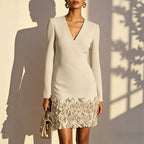 Women's Elegant V-Neck Long Sleeve Dress