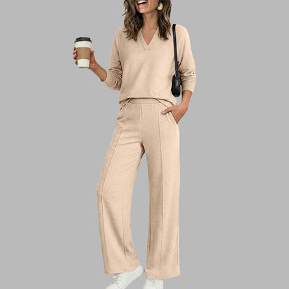 ✨Women's 2 Piece Outfits V Neck Lounge Set | Raglan Long Sleeve Top & Wide Leg Pants