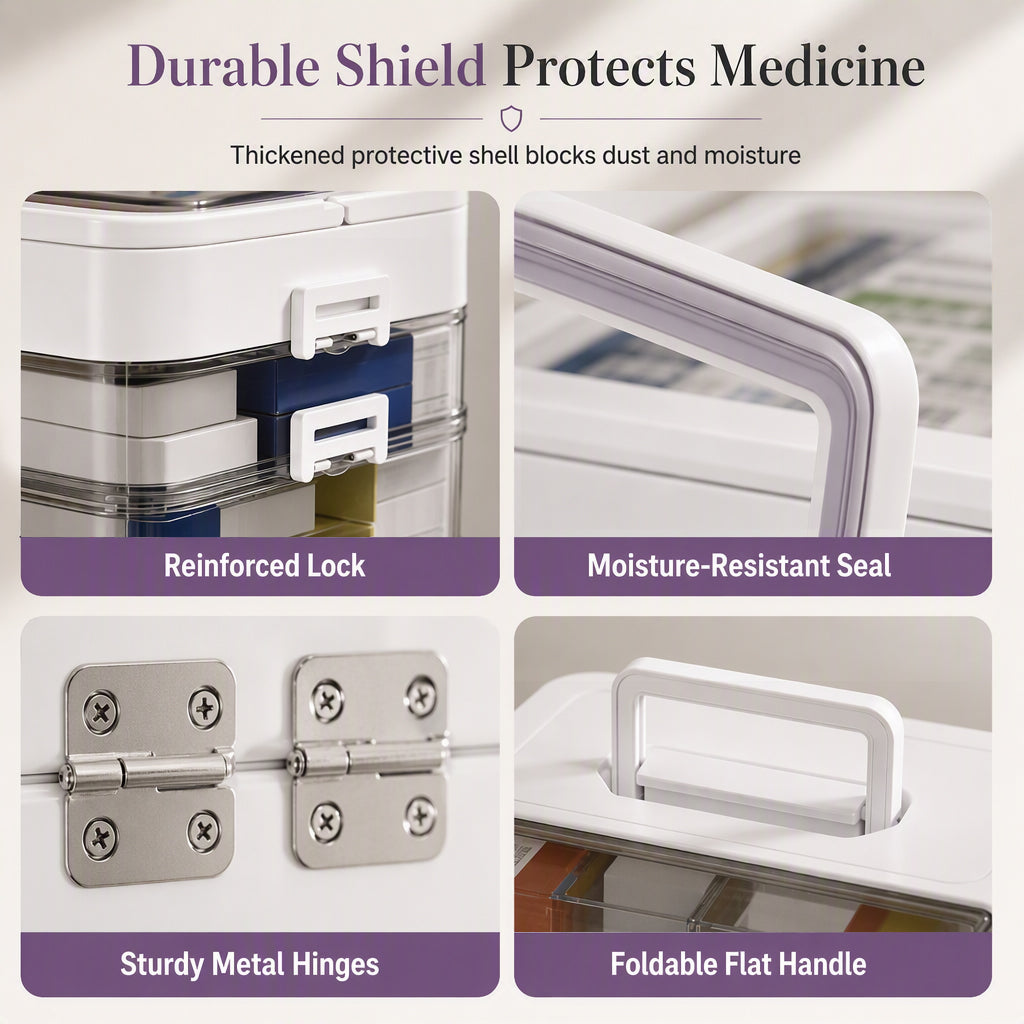 Large Plastic Medicine Storage Box with Multi-Layer Divided Compartments Portable Family Emergency First Aid Organizer Box💊📦