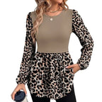 🐆 Leopard Detail, Flattering Length | Women's Relaxed Long-Sleeve Tunic Top