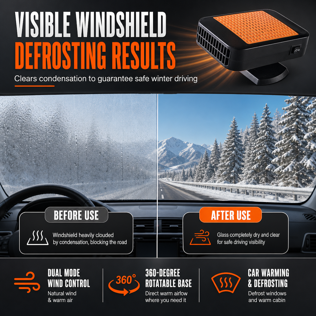 Defog Windshields Instantly! Rotating Dual-Mode Car Heater Blower