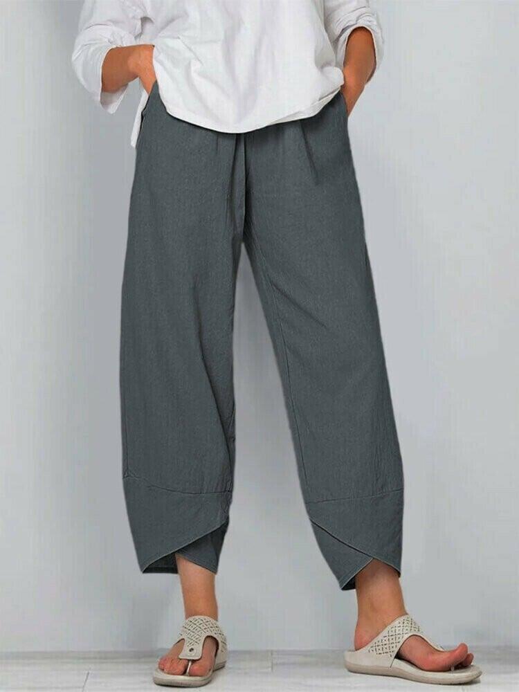 👖Vintage Asymmetrical Elastic Waist Pockets Pants – Unique Design, Comfortable Fit & Functional Style🌸